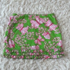 Lilly Pulitzer Karlo green & pink ruffle mini skirt size 2